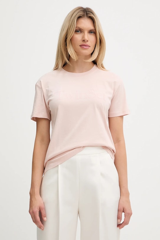 Бавовняна футболка Twinset бавовна бежевий 252TT2320