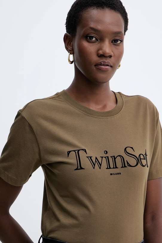 Twinset t-shirt bawełniany zielony 252TT2320