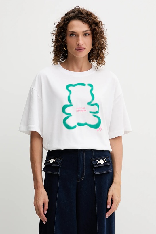 Twinset tricou din bumbac imprimeu alb 252AQ2120