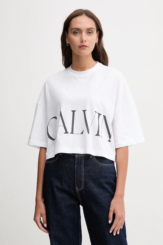 Calvin Klein Jeans t-shirt bawełniany nadruk biały LV047D206G