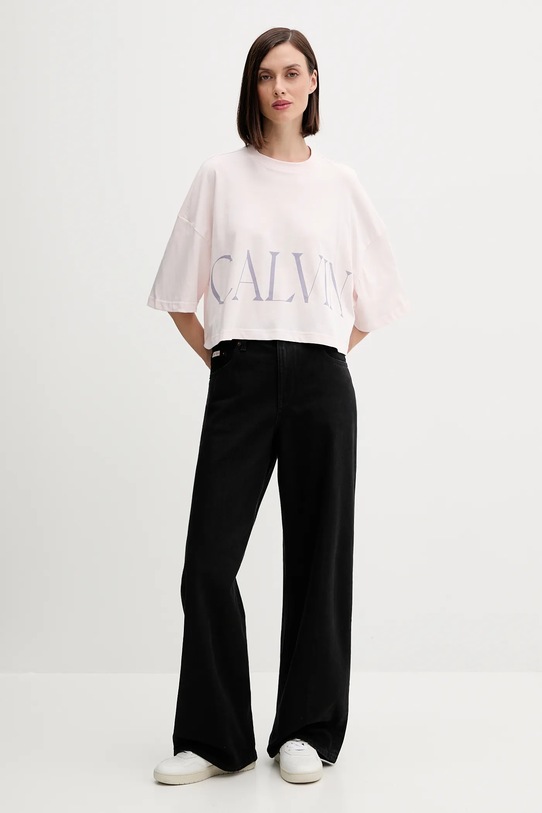 Βαμβακερό μπλουζάκι Calvin Klein Jeans LV047D206G ροζ AW25