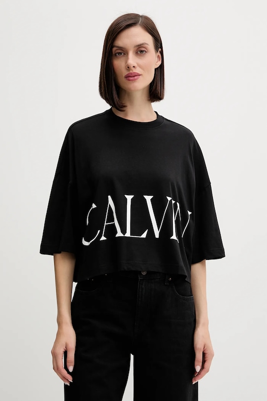 Bavlnené tričko Calvin Klein Jeans relaxed čierna LV047D206G
