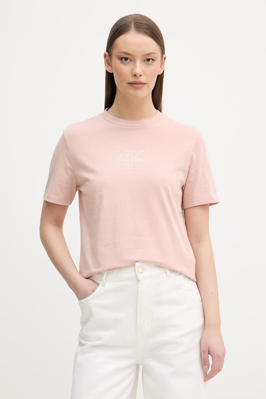 Calvin Klein Jeans T-shirt damski bawełniany różowy LV047D873G