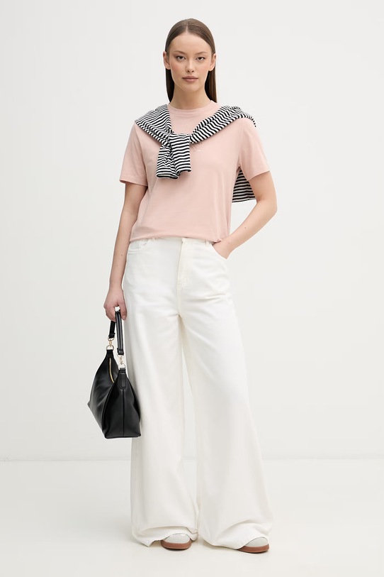 Calvin Klein Jeans T-shirt damski bawełniany LV047D873G różowy SS26