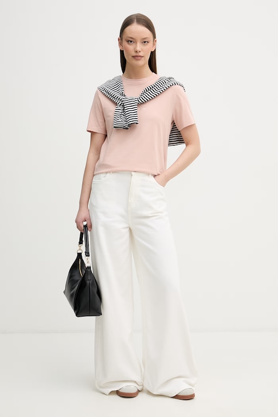 Calvin Klein Jeans T-shirt damski bawełniany LV047D873G różowy SS26