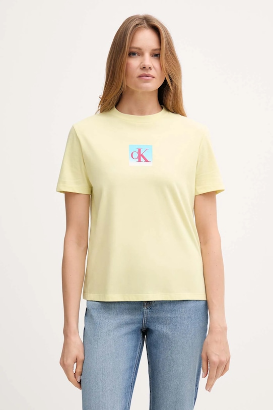 Calvin Klein Jeans tricou din bumbac print galben LV047D874G