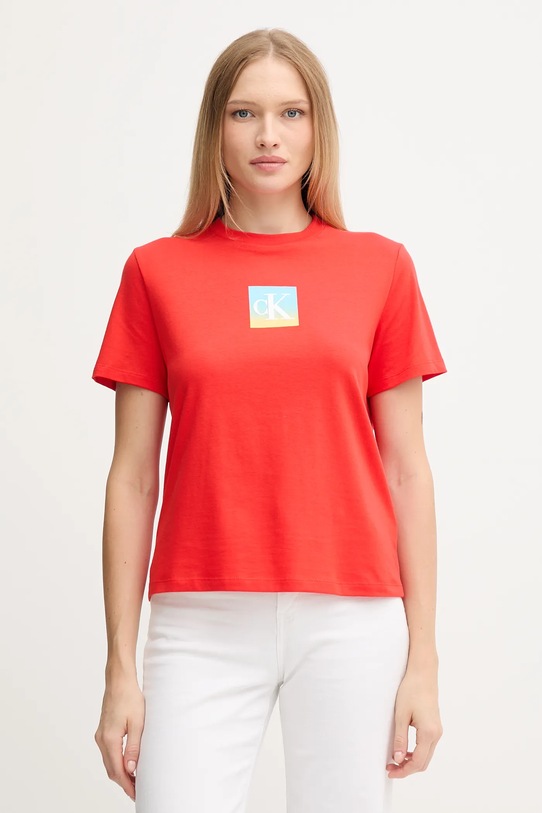 Bavlněné tričko Calvin Klein Jeans potisk červená LV047D874G