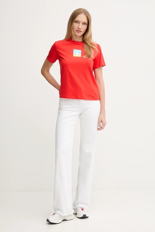 Bavlněné tričko Calvin Klein Jeans LV047D874G červená AW25