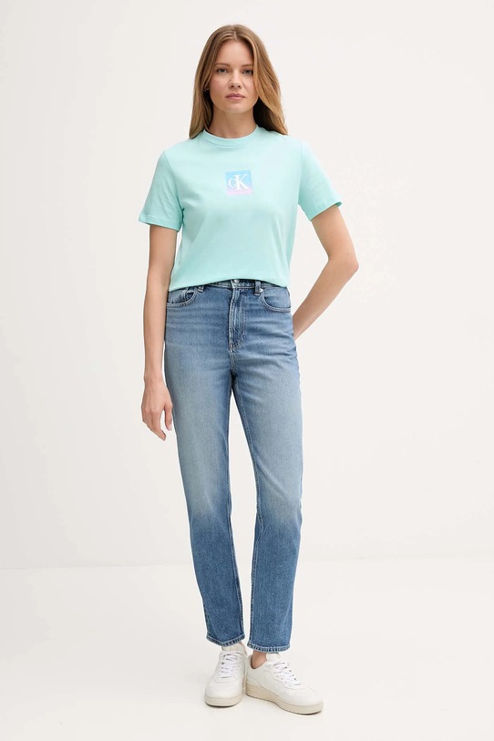 Bavlnené tričko Calvin Klein Jeans LV047D874G tyrkysová AW25