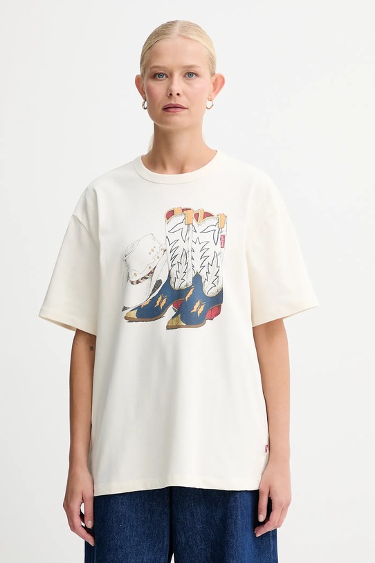 Levi's t-shirt bawełniany nadruk beżowy 001MX
