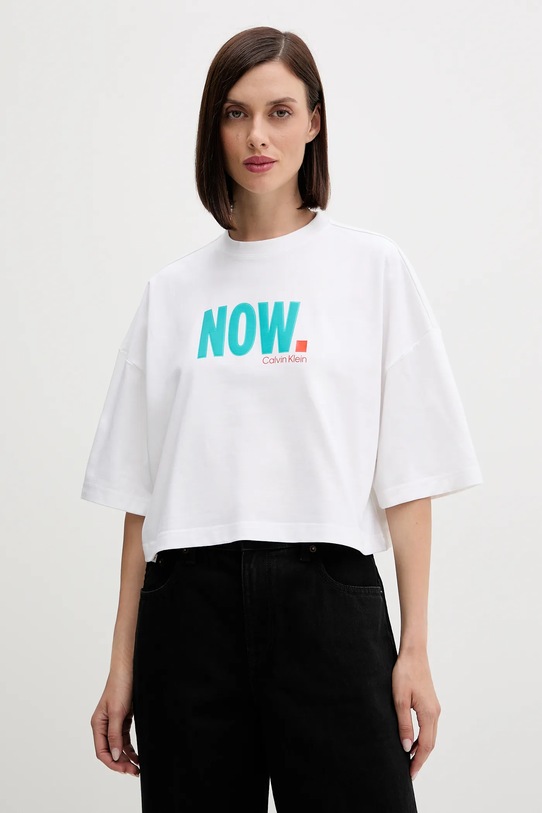 Bavlnené tričko Calvin Klein Jeans nášivka biela LV047D209G