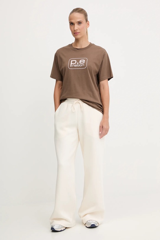 P.E Nation t-shirt bawełniany Flux 253T092 brązowy AW25