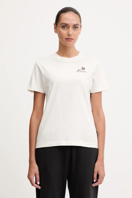 Jack Wolfskin t-shirt bawełniany CADENA bawełna beżowy A65080
