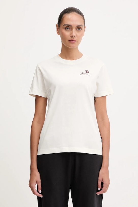 Jack Wolfskin t-shirt bawełniany CADENA bawełna beżowy A65080