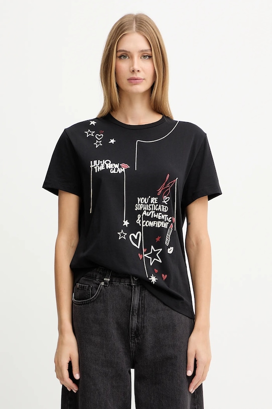 Liu Jo t-shirt bawełniany nadruk czarny MF5345.JS923