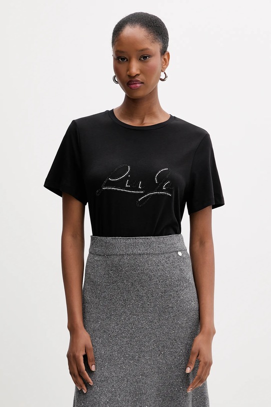 Liu Jo t-shirt bawełniany aplikacja czarny MF5410.JS923