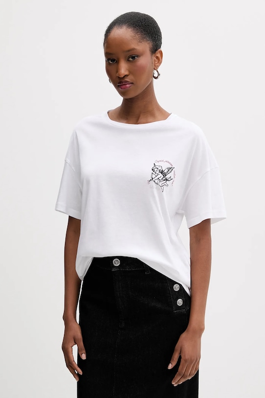 Bavlněné tričko Liu Jo kulatý bílá MF5416.JS923