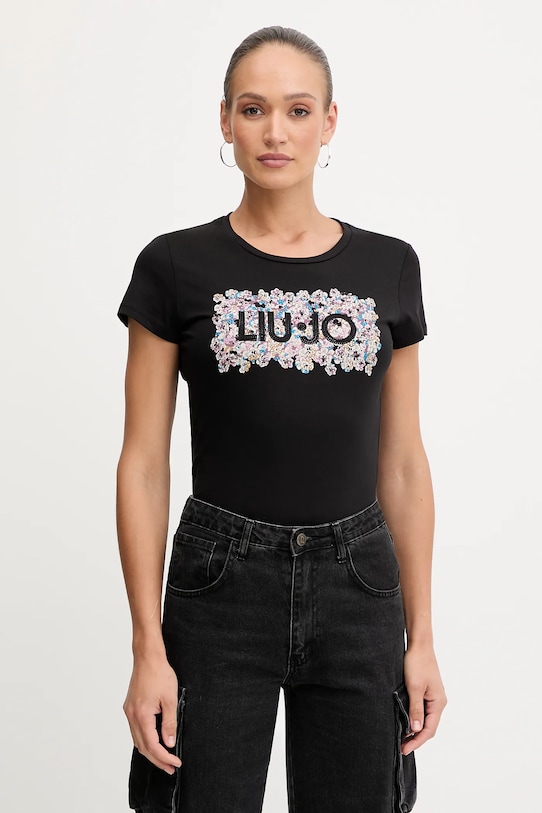 Liu Jo t-shirt bawełniany regular czarny MF5456.JS923