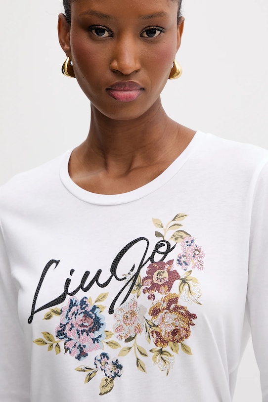 Βαμβακερή μπλούζα με μακριά μανίκια Liu Jo λευκό MF5464.JS923