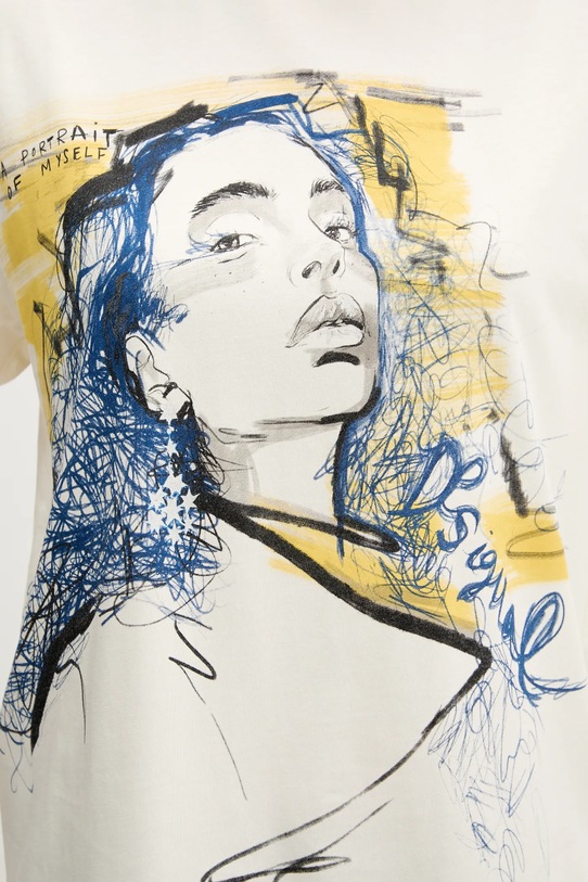 Desigual t-shirt bawełniany PORTRAIT 25WWTK05 beżowy