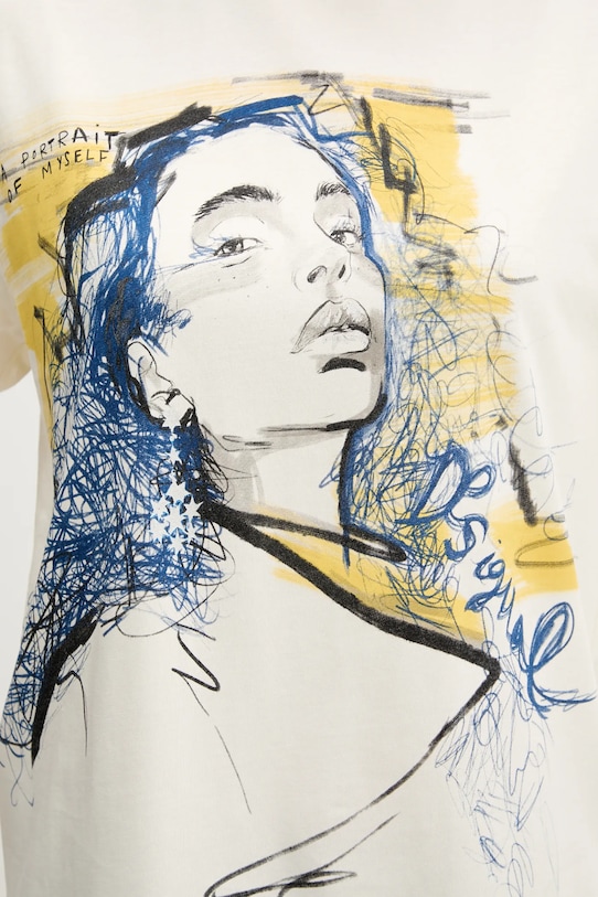 Desigual tricou din bumbac PORTRAIT 25WWTK05 bej