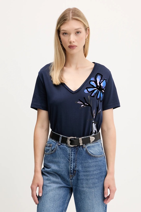 Desigual t-shirt bawełniany DUMAS nadruk granatowy 25WWTK28