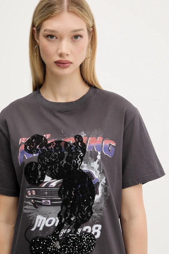 Desigual tricou din bumbac MICKEY LACE gri 25WWTK56