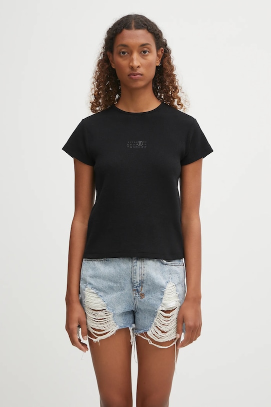 MM6 Maison Margiela t-shirt z domieszką wełny okrągły czarny S52GC0357.M20122.900