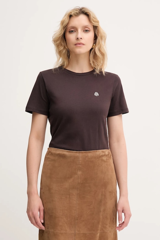 Bombažna kratka majica Marella Brez vzorca rjava 2523976084200