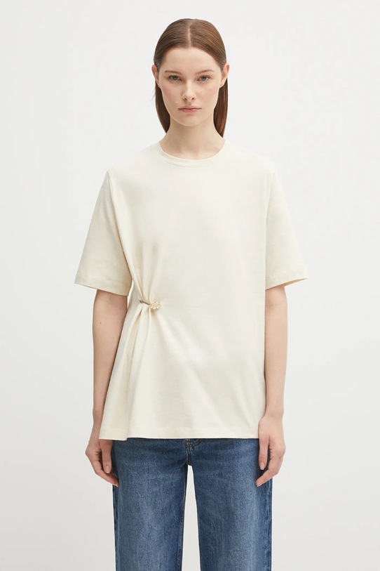 Kenzo t-shirt bawełniany Gots Drap Detail Loose gładkie beżowy FF62TS3514SG