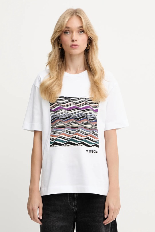 Missoni t-shirt bawełniany aplikacja biały DS25WL06.BJ00PJ