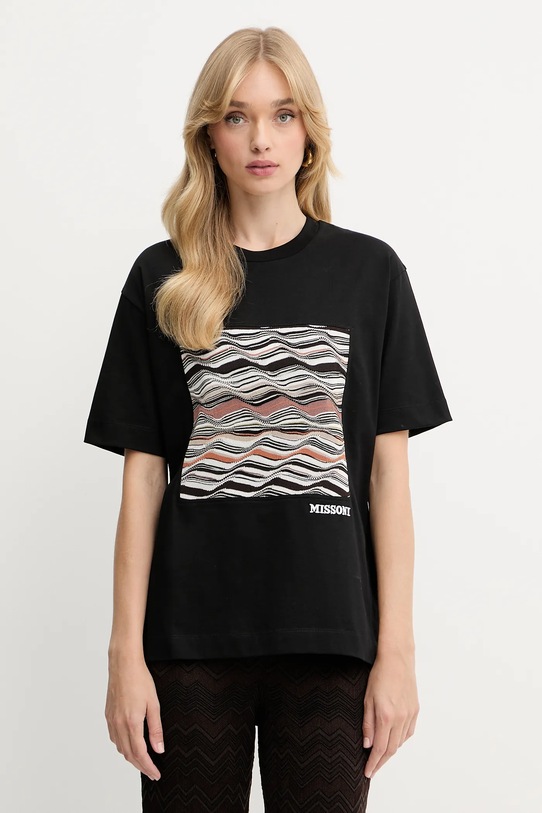 Missoni t-shirt bawełniany aplikacja czarny DS25WL06.BJ00PJ