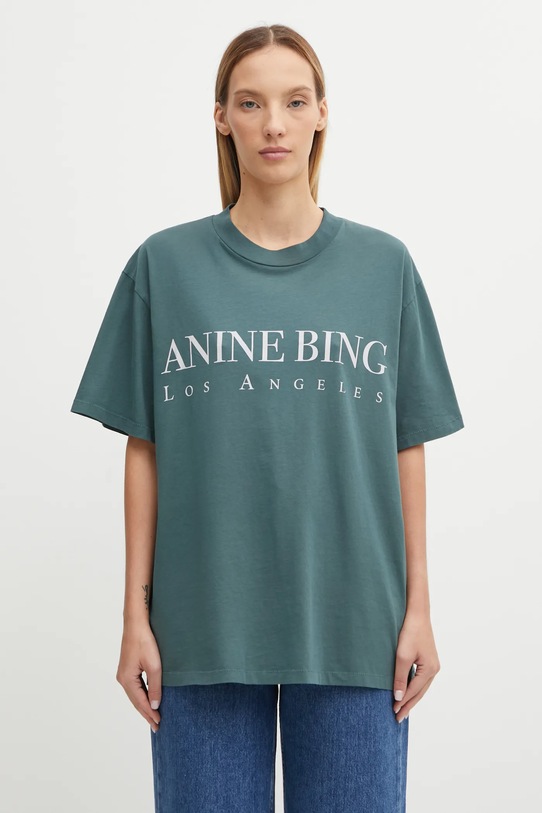 Anine Bing t-shirt bawełniany ashton wzorzyste turkusowy A.08.10133