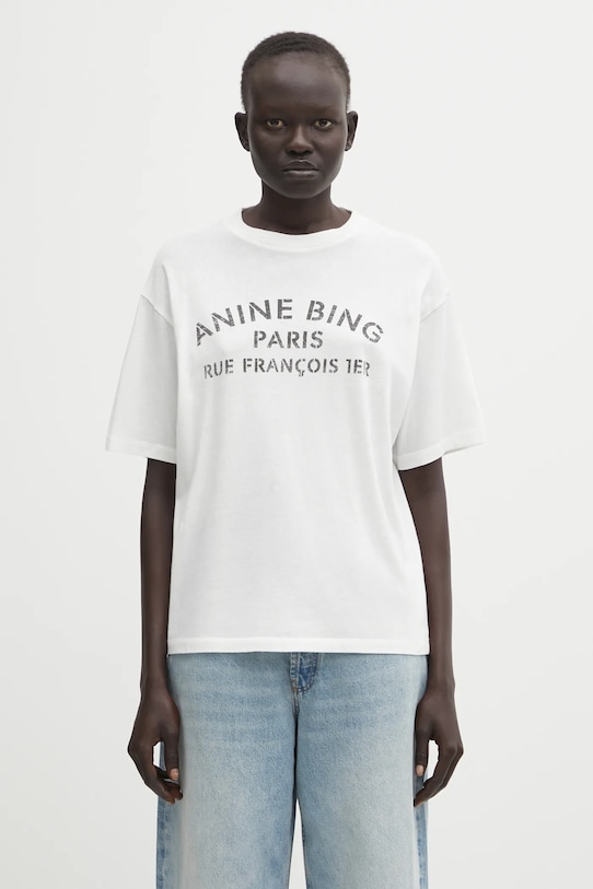 Anine Bing t-shirt bawełniany cohen nadruk biały A.08.11518