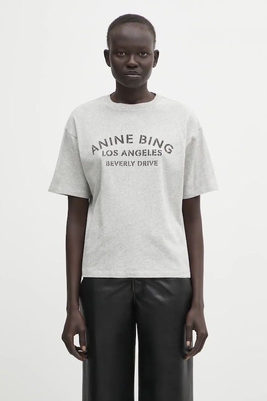 Anine Bing t-shirt bawełniany cohen nadruk szary A.08.11519