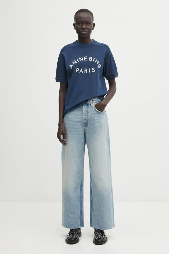 Anine Bing t-shirt bawełniany jaylin A.08.11527 granatowy