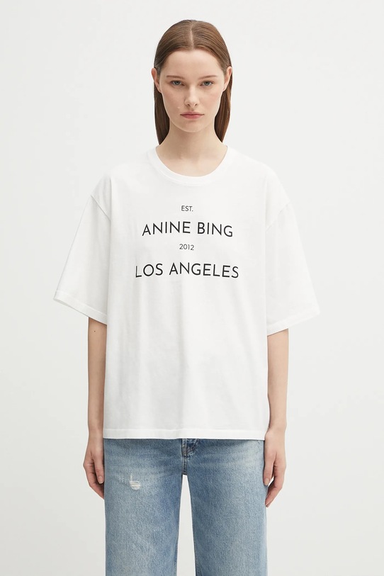 Anine Bing t-shirt bawełniany rudy nadruk biały A.08.11037