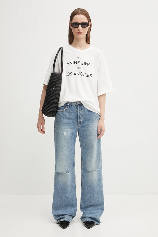 Anine Bing t-shirt bawełniany rudy A.08.11037 biały