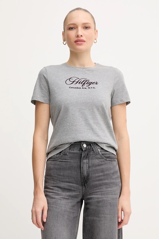 Pamučna majica Tommy Hilfiger Planet friendly siva WW0WW46120
