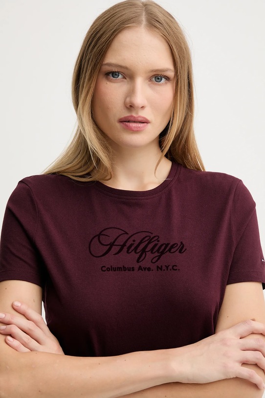 Βαμβακερό μπλουζάκι Tommy Hilfiger μπορντό WW0WW46120