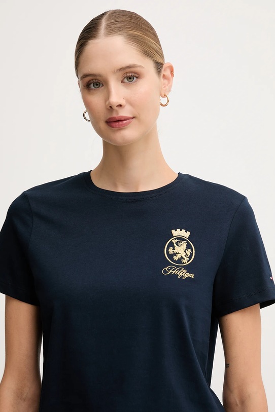 Βαμβακερό μπλουζάκι Tommy Hilfiger σκούρο μπλε WW0WW46153