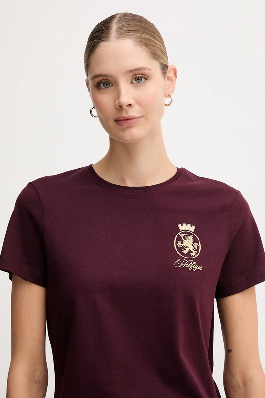 Bavlněné tričko Tommy Hilfiger burgundské WW0WW46153