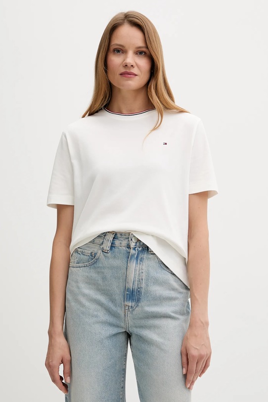 Tričko Tommy Hilfiger jednofarebný biela WW0WW47310