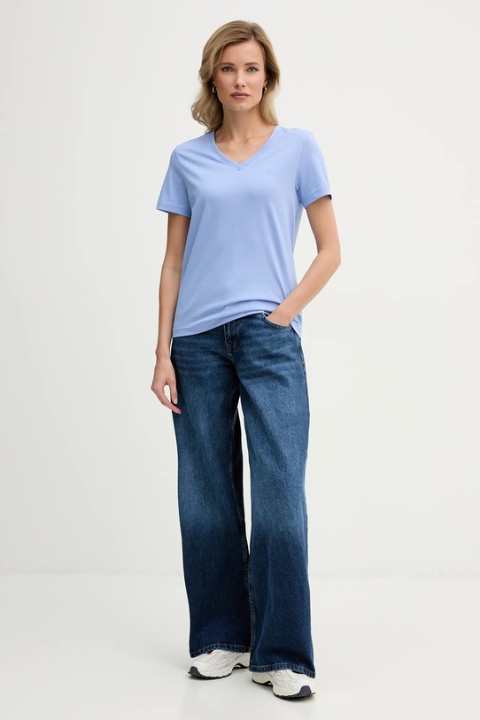 Bavlněné tričko Calvin Klein Jeans LV047B205G modrá SS26