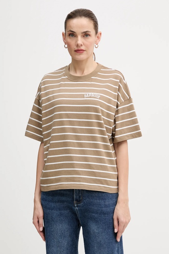 Barbour t-shirt bawełniany FAYE wzorzyste beżowy LML0900
