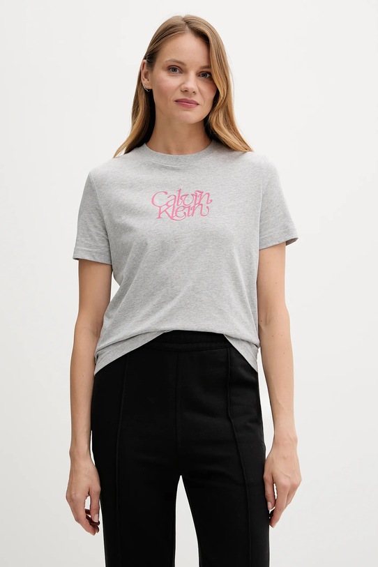 Хлопковая футболка Calvin Klein Jeans хлопок серый LV047D210G