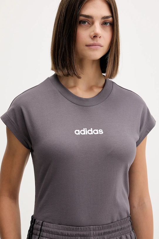 Хлопковая футболка adidas Essentials Linear серый JC8236