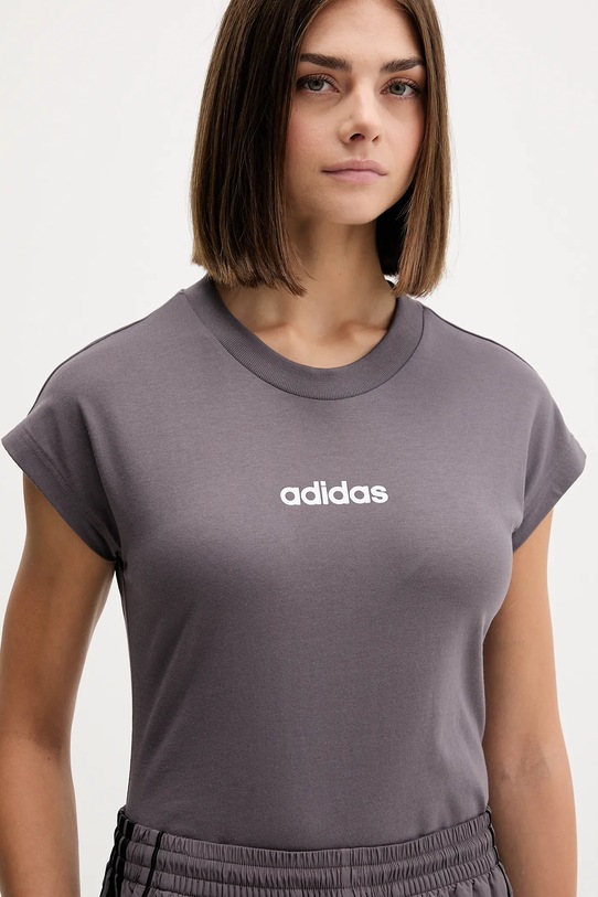 Bavlněné tričko adidas Essentials Linear fialová JC8236