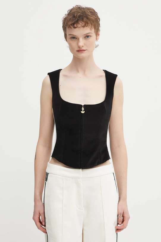 adidas Originals top welurowy Velvet aplikacja czarny KF4693