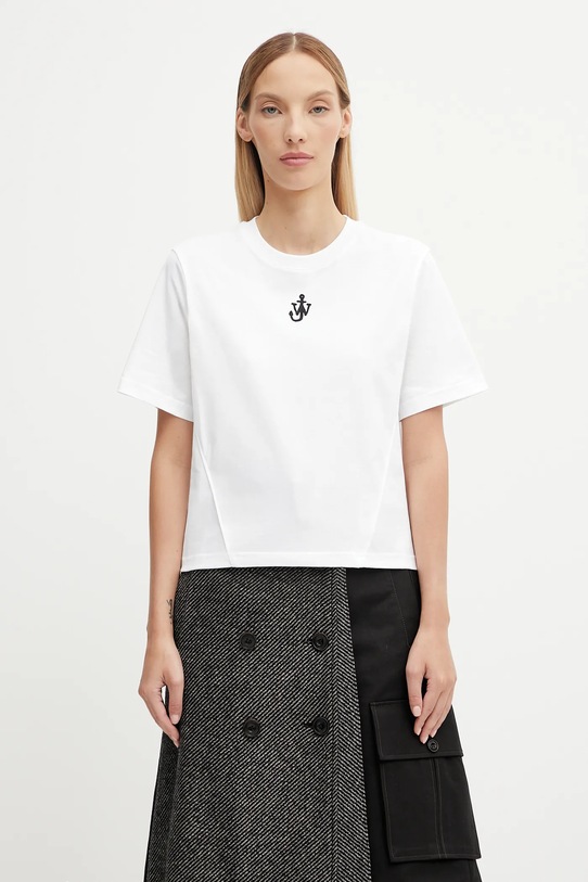 JW Anderson t-shirt bawełniany Anchor Embroidery Panelled Cropped bawełna biały JT0259.PG1715